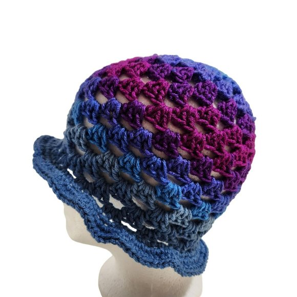 Bucket Hat multicolor granny handknit bright colorful rainbow - Picture 1 of 9